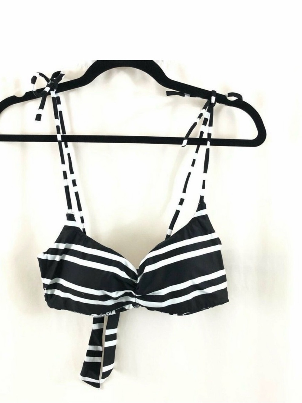 Black and White Striped Tie-Front Bikini Top